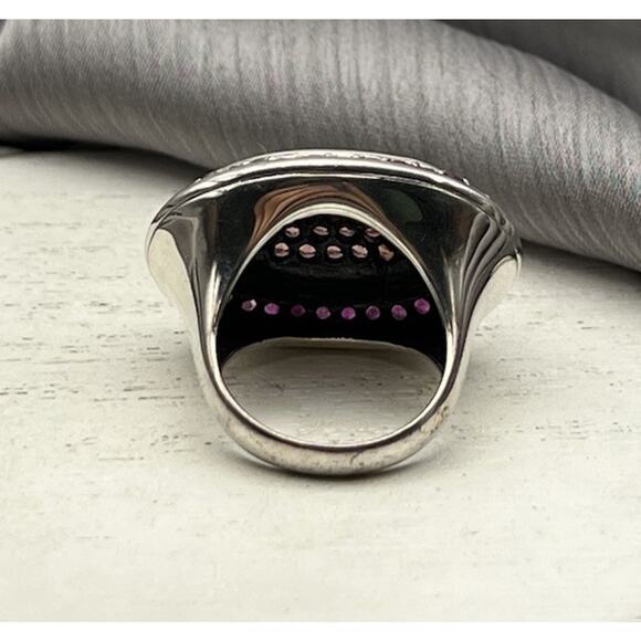 GSJ Sterling Silver Synthetic Ruby & Orange CZ Ring 12.05G / Sz 7 - Picture 2 of 6